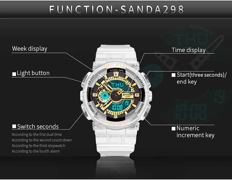 SANDA спортивные часы пара Многофункциональный водонепроницаемый светодиодный цифровые часы мужские G стиль спортивные водонепроницаемые часы relogio masculino