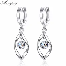 Anenjery pendientes 925 пробы серебряные серьги-кольца с цирконием для женщин oorbellen boucle d'oreille femme S-E313