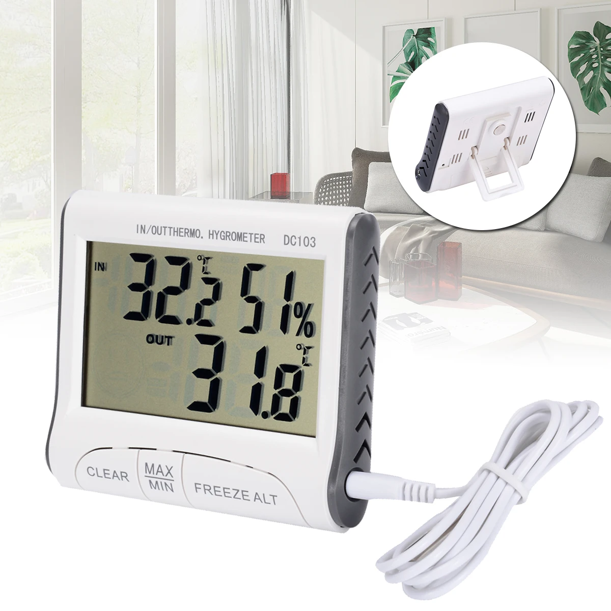 1pc LCD Digital Wireless Indoor Outdoor Thermometer Hygrometer Gauge Thermometer Humidity Meter