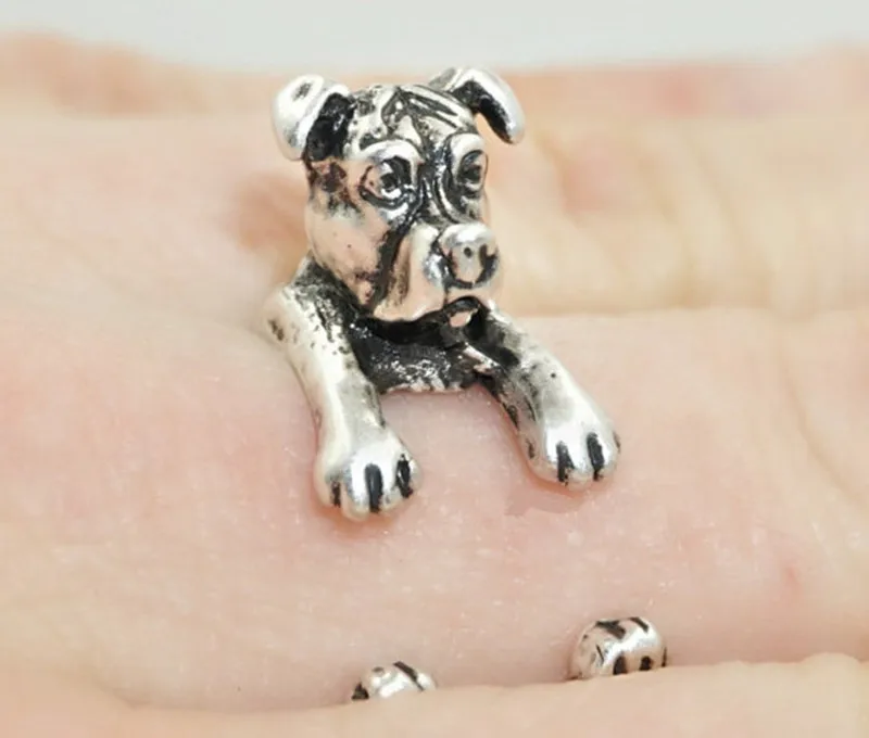 Animal Pit Bull Ring Silver Pitbull Jewelry Dog PitBull Wrap Adjustable
