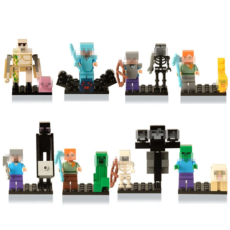 Legoings Building Blocks Zombies Skeleton Compatible LegoINGly Minecrafted Steve Alex Action Figure Bricks Set Toys For Children