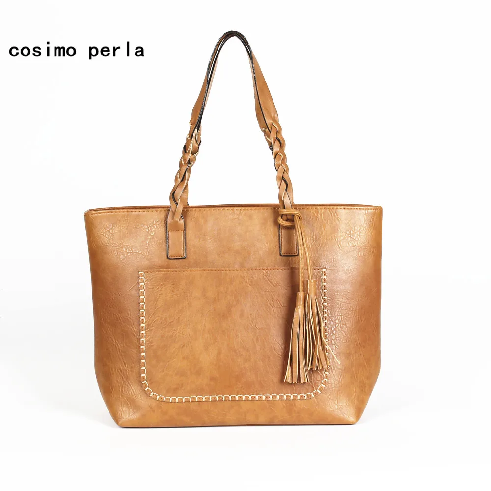 Large Capacity Causal Shoulder Bags for Women 2018 Fall Luxury Brand Leather Fringe Purses Handbags Vintage Tassel Tote Shopper