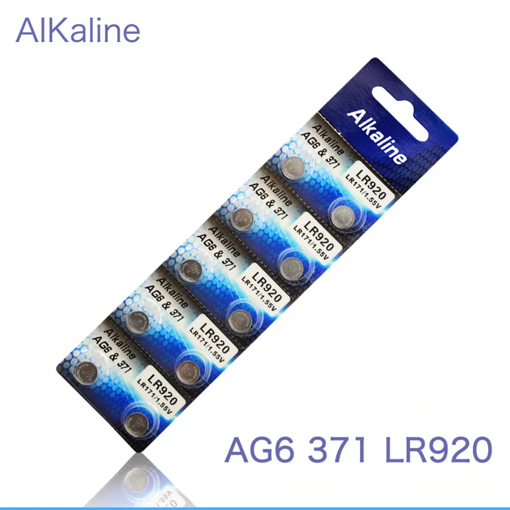

Free shipping with tracking 100pcs AG6 LR920 LR171 371 SR927 SR920SW 1.55V Button Cell Coin Toys battery watch batties