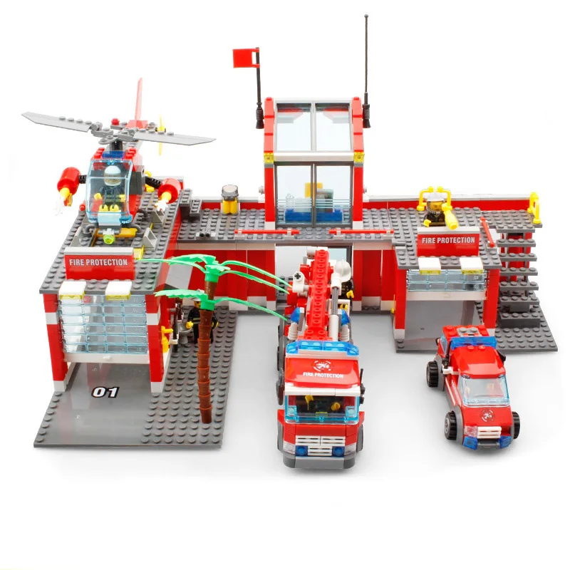 

57-774psc City Fire Station Truck Helicopter Firefighter Minis Building Blocks Bricks Toys For Children Legoings