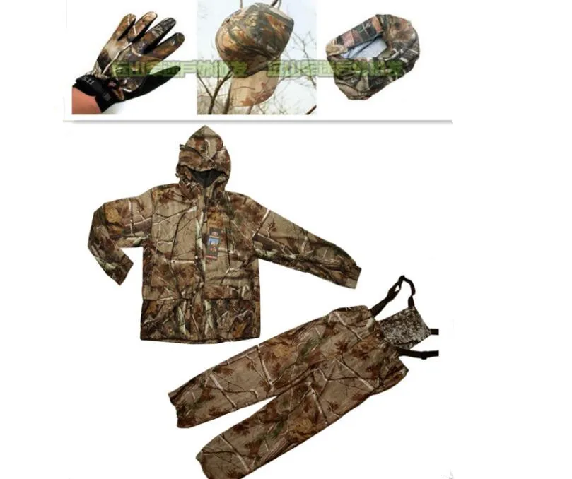 

Outdoor Waterproof Camouflage Hunting Loose Clothing Breathable Ghillie Suit Jacket +bib pants+cap+neckerchief+gloves
