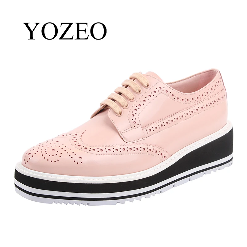 Derby Shoes Women Genuine Cow Leather Handmade Bullock Flats Casual Patform 2018 Autumn Winter Fashion YOZEO Brand Shoes Ladies Women's Shoes