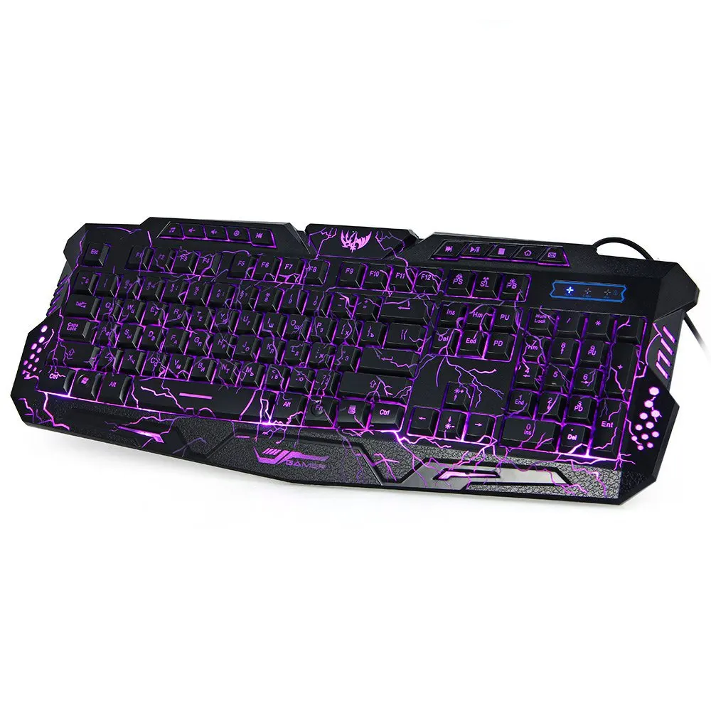  Russian Version Gaming Keyboard Gamer 3color Switchable Backlights LED USB Wired Game Keyboard for 
