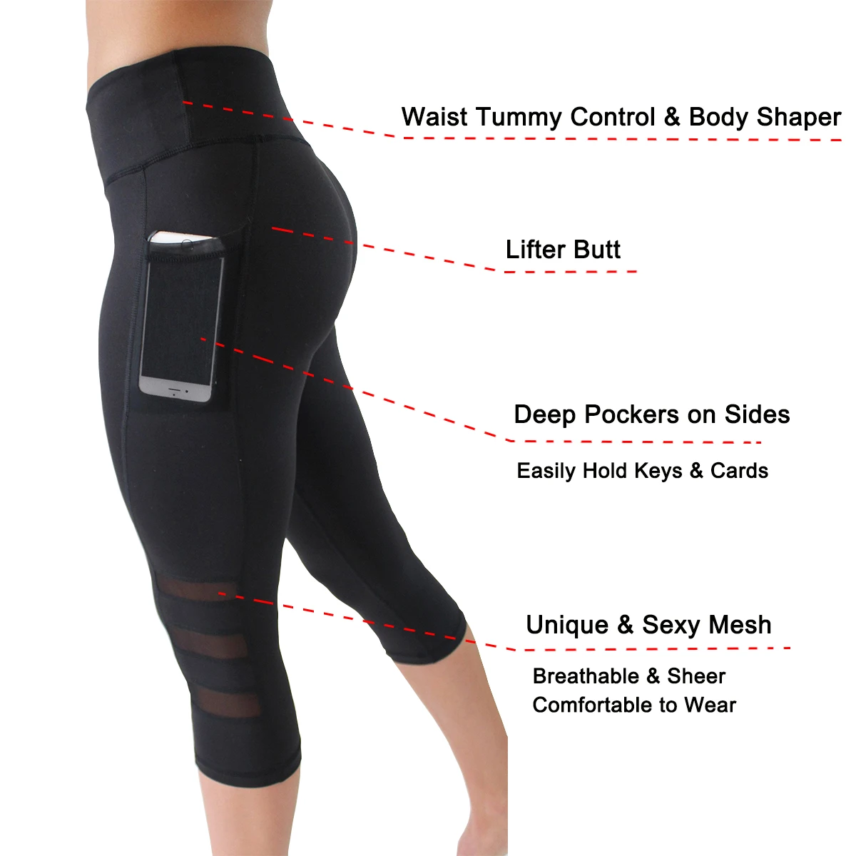 Большие размеры хорошо облегающие Женщины Капри Леггинсы для тренировок с карманами дышащая сетка до середины икры гимнастические спортивные брюки Черные джеггинсы