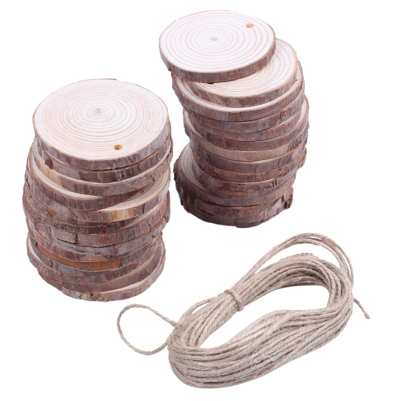 

Wood Slices Natural Wood Slices Wood Discs Wood Log Slices with Hole & Jute Twine for Centerpieces Coasters Christmas Ornamen