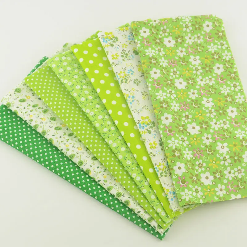 Booksew Cotton Fabric 7pcs/lot Green Theme Lovely Floral and Dots Style Quilting Cloth Patchwork Crafts Sewing Doll