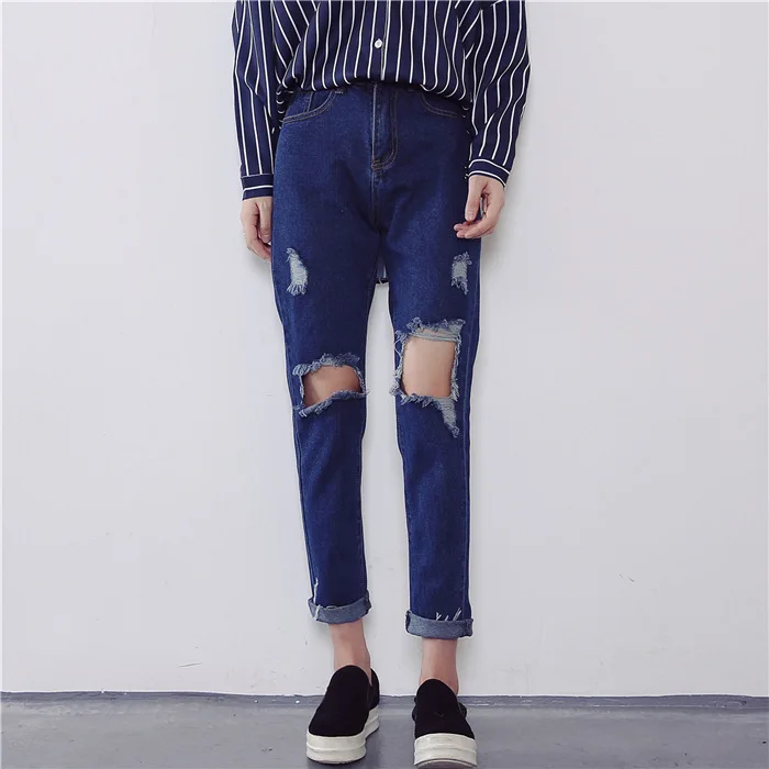 AIYANGA летние модные женские джинсы с дырками штаны-шаровары с высокой талией джинсовые брюки длиной до щиколотки весна осень