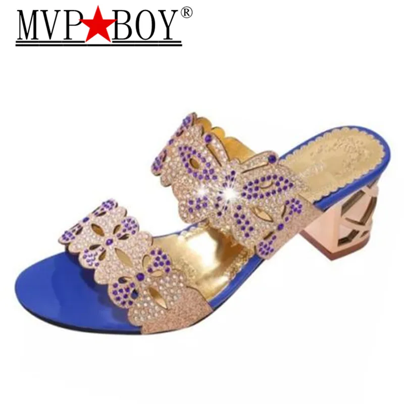 

Mvp Boy Summer Crystal Slippers New Platform Shoes Woman Casual High Heels Slip On Flip Flops Plus Size 35-41 Zapatos Mujer