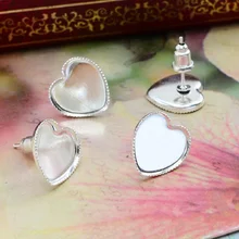 12 мм 20 шт Серебряные и бронзовые позолоченные серьги-гвоздики в форме сердца, серьги пустые/Базовые, подходят 12 мм Стеклянные Кабошоны, пуговицы; серьги-безели
