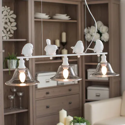 

Lovely Resin Bird 3 Heads Pendant Lights Kitchen/Dinning Room Bird Pendant Lamps LED White Iron Hanging Lamp Suspension Lighting