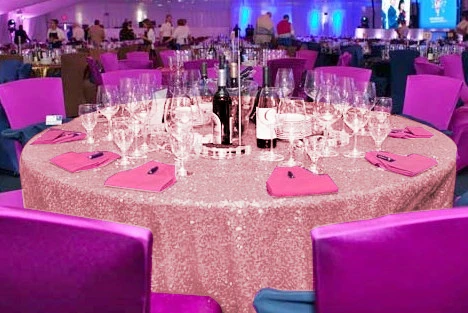 

156in-Round Pink Gold Sequin Tablecloth Fuchsia Pink Glitz overlays For Christmas Wedding Birthday and orther Events Party-927k