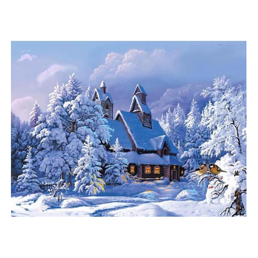

WONZOM Winter Snow Paint By Numbers Kit Home Decor Tree Oil Painting On Canvas With Frame Wall Art For Living Room Acrylic Paint