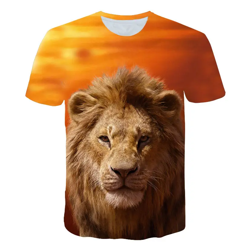 Мужская/Женская 3D футболка с рисунком льва, короля животных, летние топы, футболка, 5XL, настоящая - Цвет: Черный
