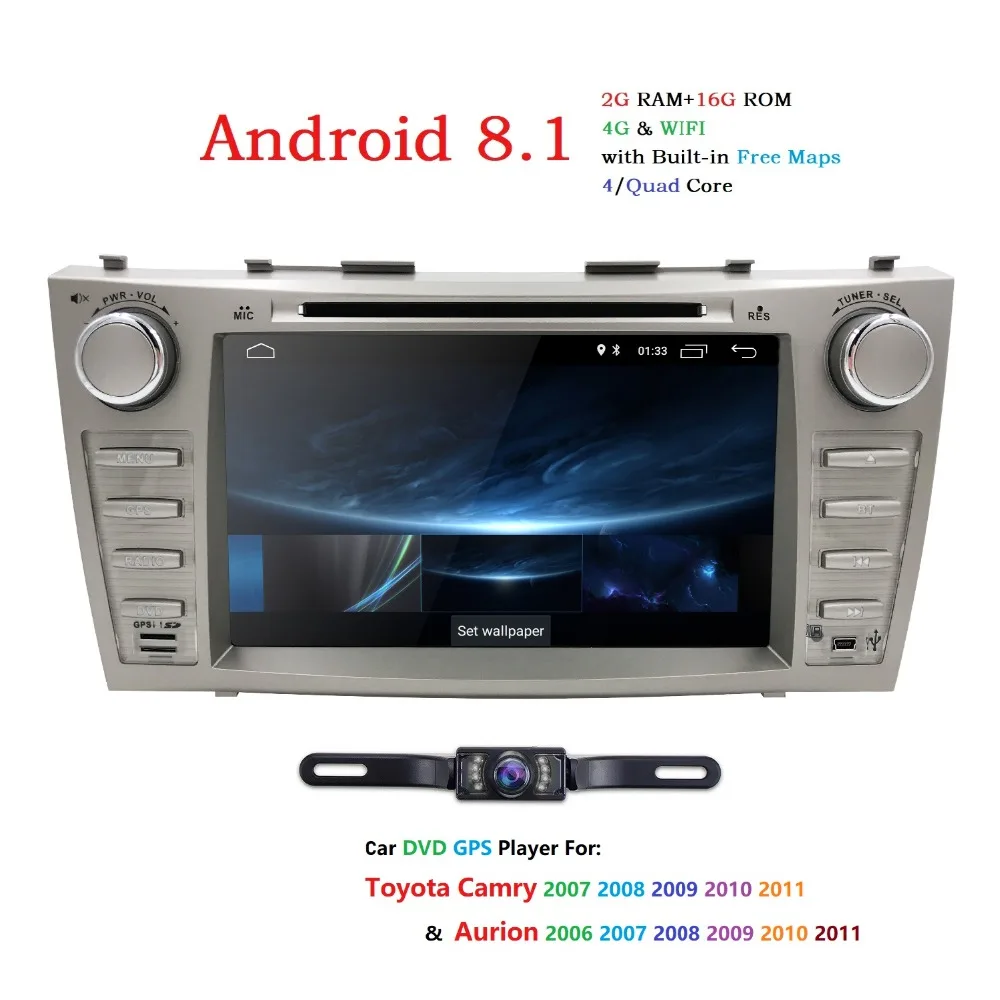 Top Android 8.1 Quad Core 8" Car DVD Player For Toyota Camry Aurion GPS Navi Support DAB+SD/USB Touch Screen Radio mp3 Bluetooth SWC 1