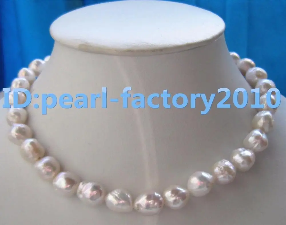 

19" baroque 18" 10X14 MM SOUTH SEA NATURAL White PEARL NECKLACE 14K GOLD CLASP (0926)