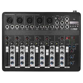 

Professional 7-Channel Mic Line Audio Mixer Mixing Console with 3-band EQ 48V Phantom Power USB Interface