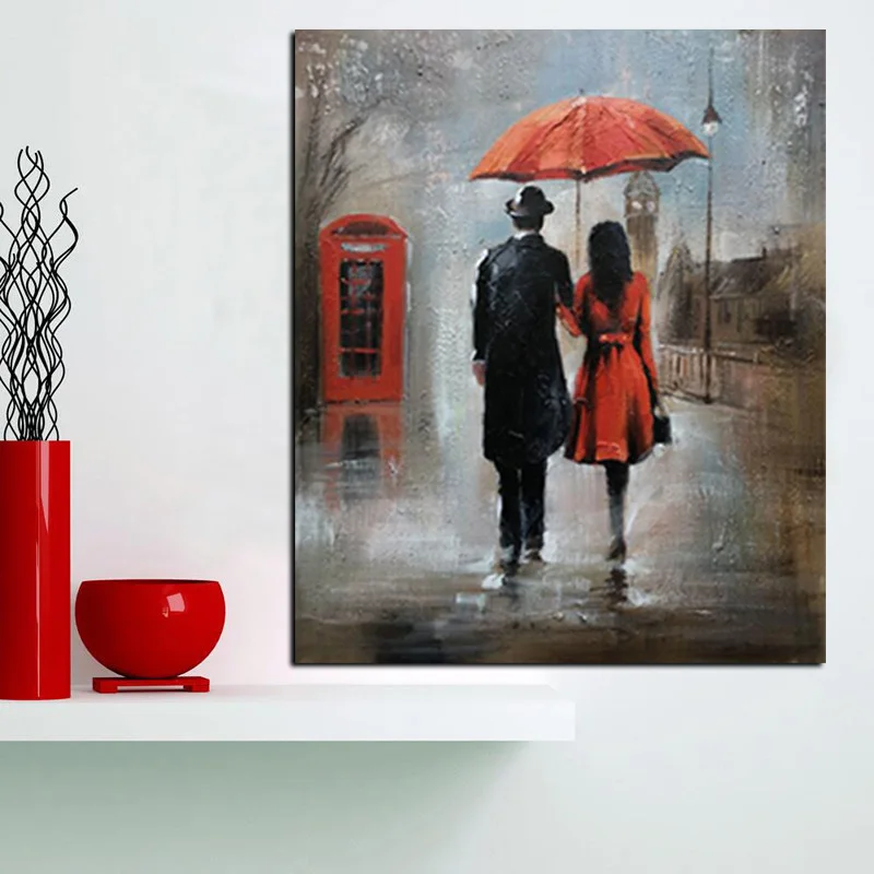 HD Print Wall Art Romance Couple Rain Day Street Landscape Poster Oil Painting on Canvas Modern Wall Picture For Living Room (2)
