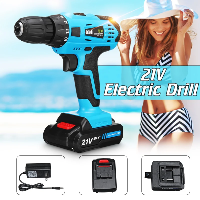 

2 x battery 21V LED Cordless Electric Drill Screwdriver 10MM Keyless Chuck 18+1 Clutch Positions Daul-Speed Adjustment
