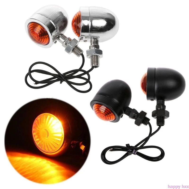 New 1 Pair Motorcycle Turn Signal Indicator Light Amber Motorbike Blinker Headlight 12v lamp Bullet Chrome |