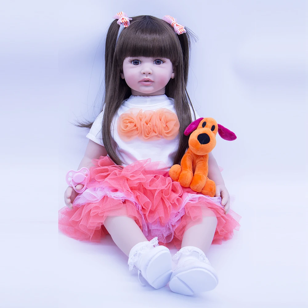 Изысканная принцесса, силиконовые детские куклы, 58 см, кукла с длинными волосами, reborn, красивое платье, кукла с плюшевой куклой, Детская Подарочная игрушка