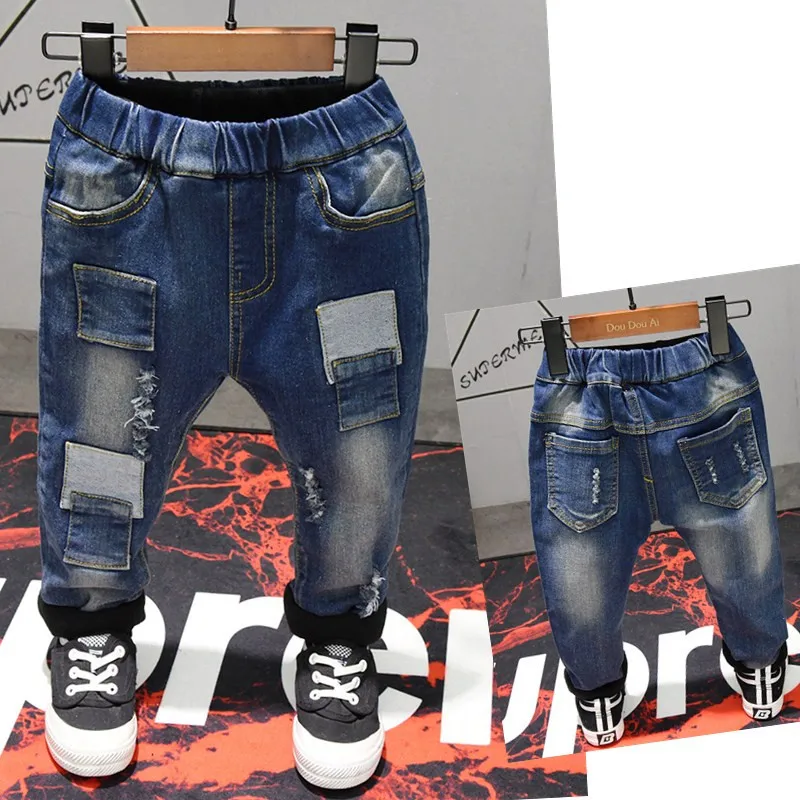 

Winter Baby Boy Jeans Fashion Cotton Skinny Jeans Kids Velvet Warm Trousers for Boys Washing Denim Pants Teenage Boys Clothing