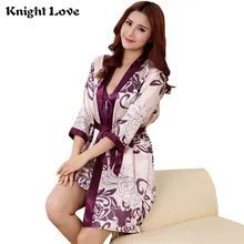 Пикантные Цветочный принт одежда для сна Женская свободный комплект для девочек 2 шт. сатиновая вискозный пояс банный халат Для женщин кимоно Банный халат, одежда для сна, платье подружки невесты