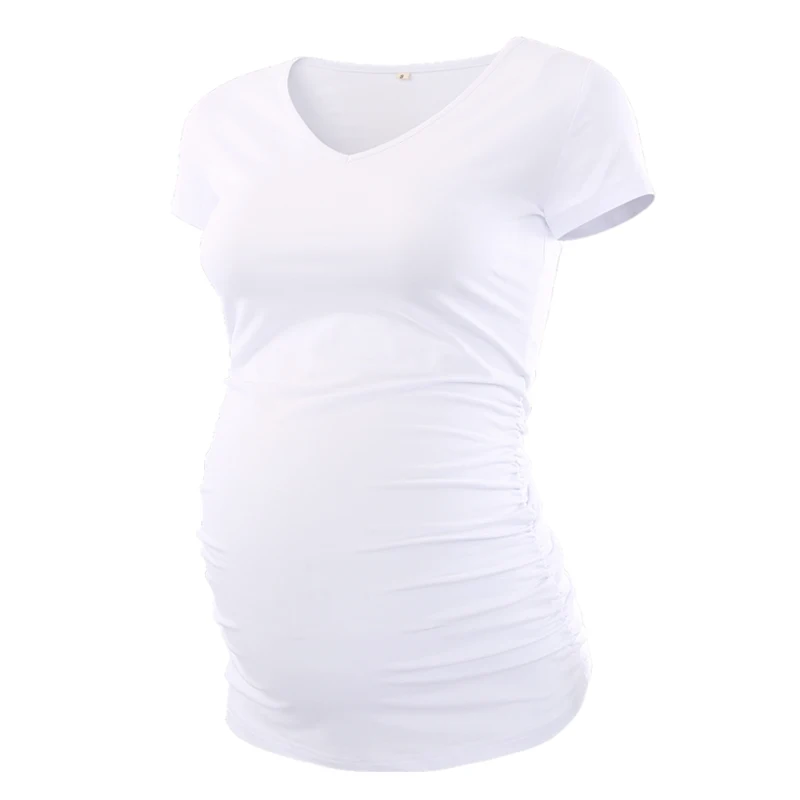 Летняя одежда для беременных и матерей после родов, Классическая футболка с рюшами сбоку, топы для беременных, Одежда для беременных с v-образным вырезом, лето, Топ