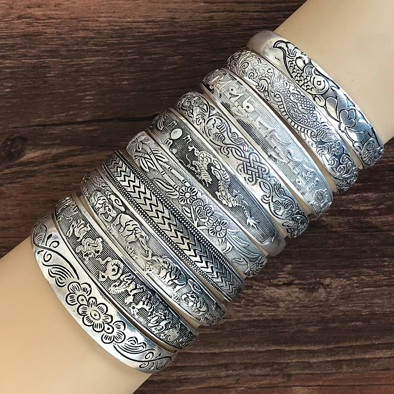 Metal bracelet Yumfeel Vintage Tibetan Bracelet Antique Silvery Cuff Bracelet 10pcs/lot