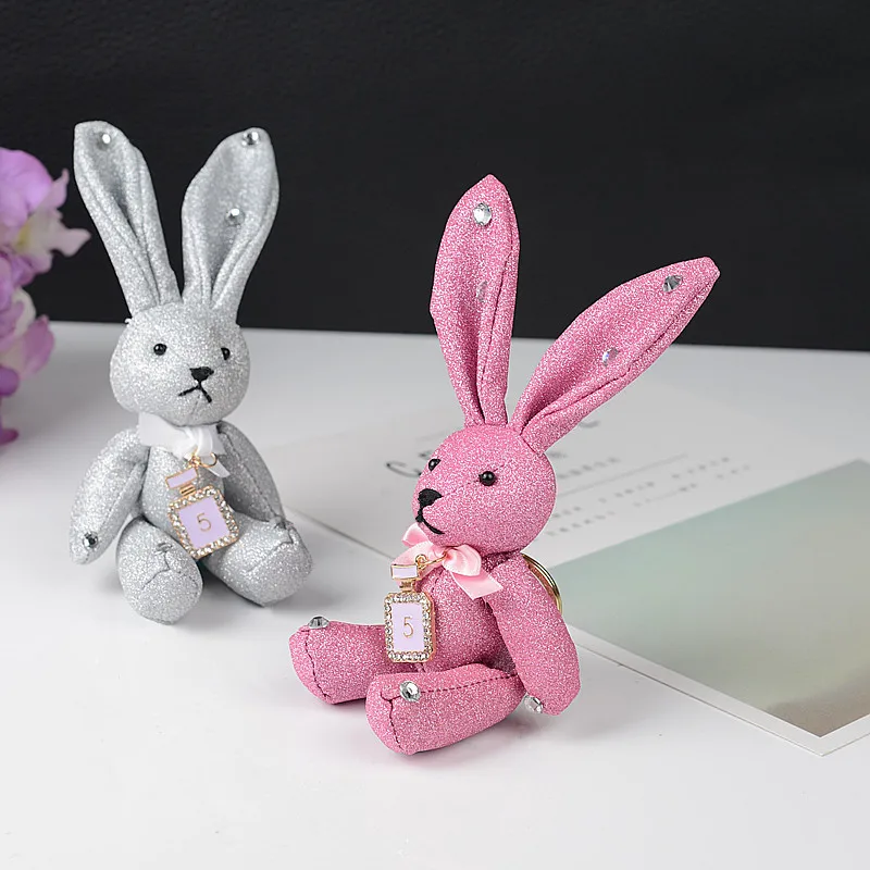 19cm long ears Stuffed Animal Bunny Rabbit Glitter Rivets, matte, diamonds, keychain plush toy