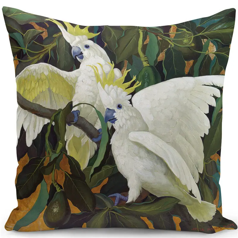 Тропический животный растительный ретро картина маслом попугай наволочка декоративные Главная ткань для диванных подушек, наволочки для подушек, персиковый; кожа, вельвет размером 45*45 см