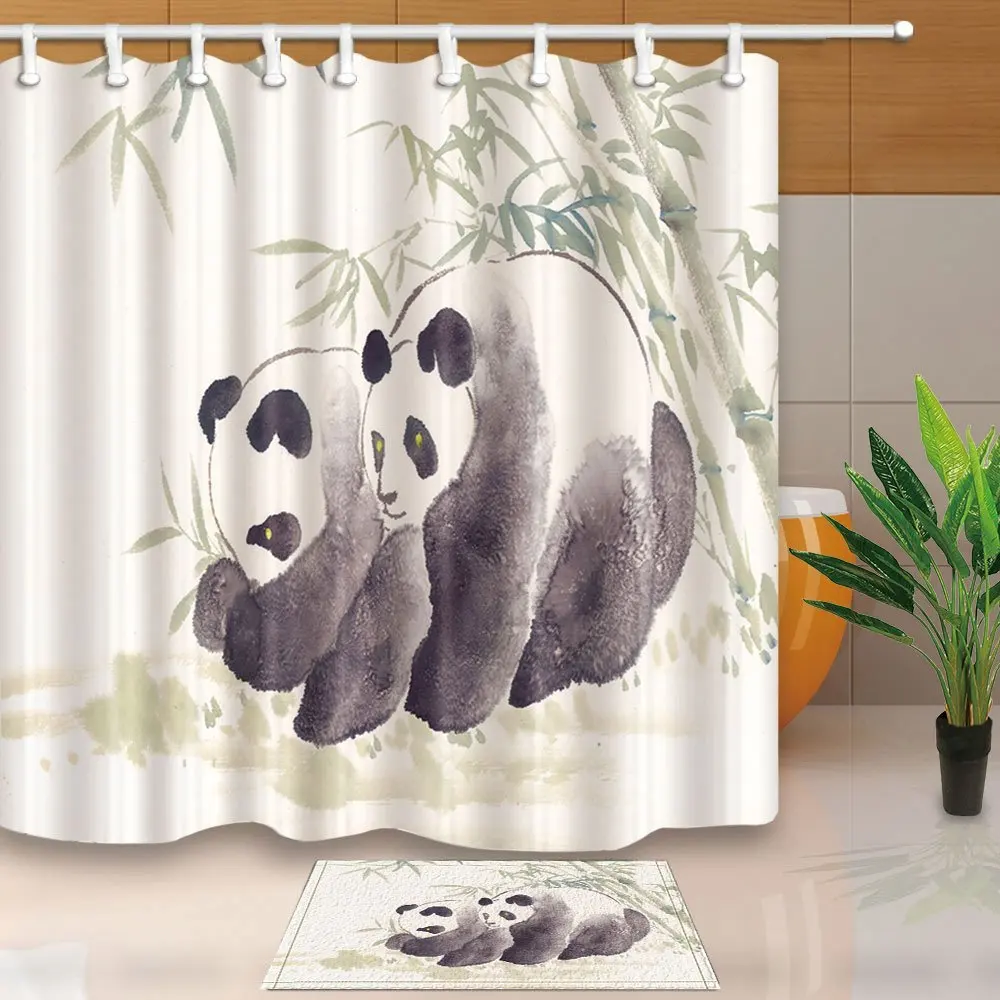 Animal Shower Curtains Panda Bear Traditional Chinese Painting