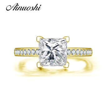 

AINUOSHI 14K Solid Yellow Gold Engagement Ring Pave Setting Princess Cut Simulated Diamond Wedding Promise Ring Gift for Women