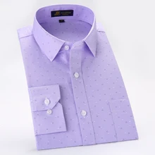 Мужские Оксфордские платья с длинными рукавами и принтом нашивка для рубашки с левым нагрудным карманом, высококачественные повседневные рубашки для офиса