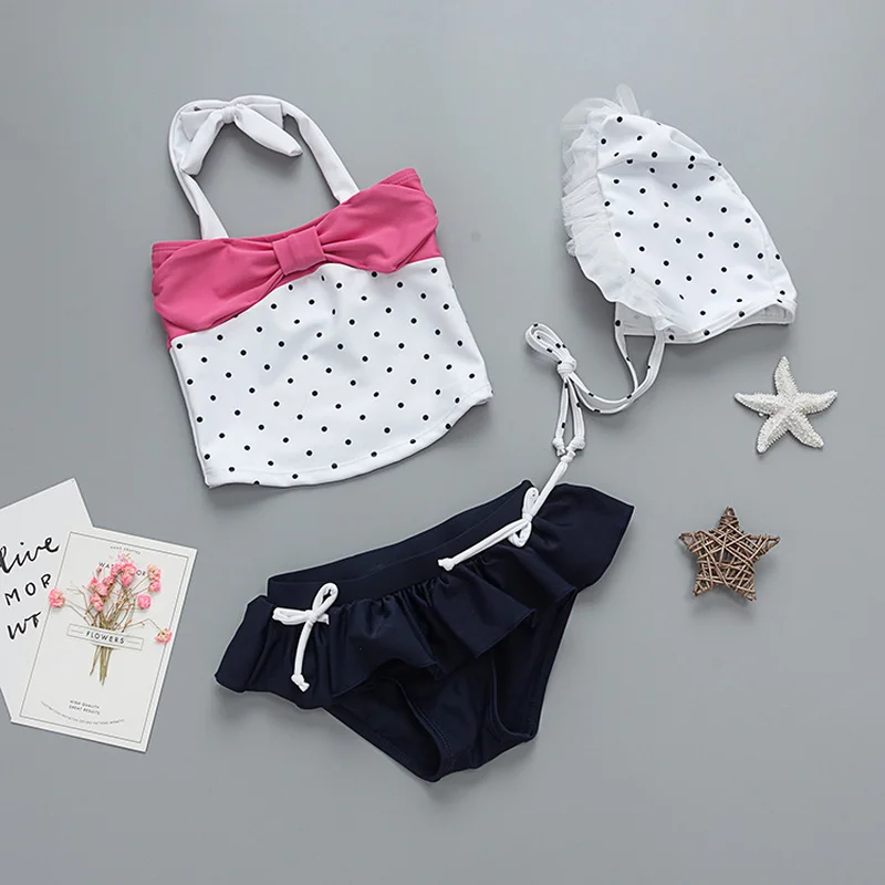 

Baby Girls Halter Swimsuits with Cap 2019 Children Bow-knot Swimwear Cute Toddlers Kids Hot Springs Bathing Suits Girl Beachwear