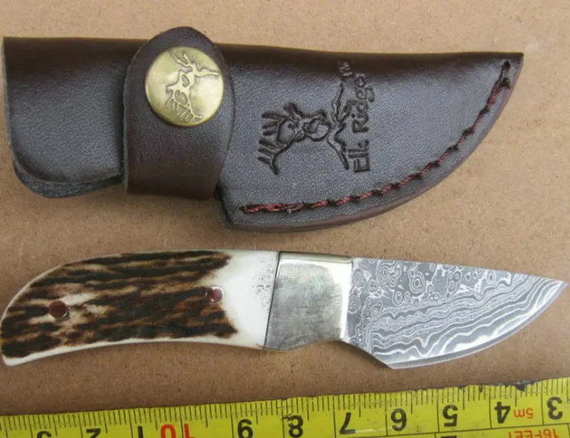 

Trskt Fixed Blade Knife Damascus Steel Antler Brass + Antler Handle Pocket Knife Hunting Survival Camping Knives Outdoor