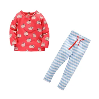 

2-7T Baby Girls Sets 2pcs Cute animal Cartoon Spring Autumn Clothes Suit dress + Pants Girls Kids christmas Clothing Set