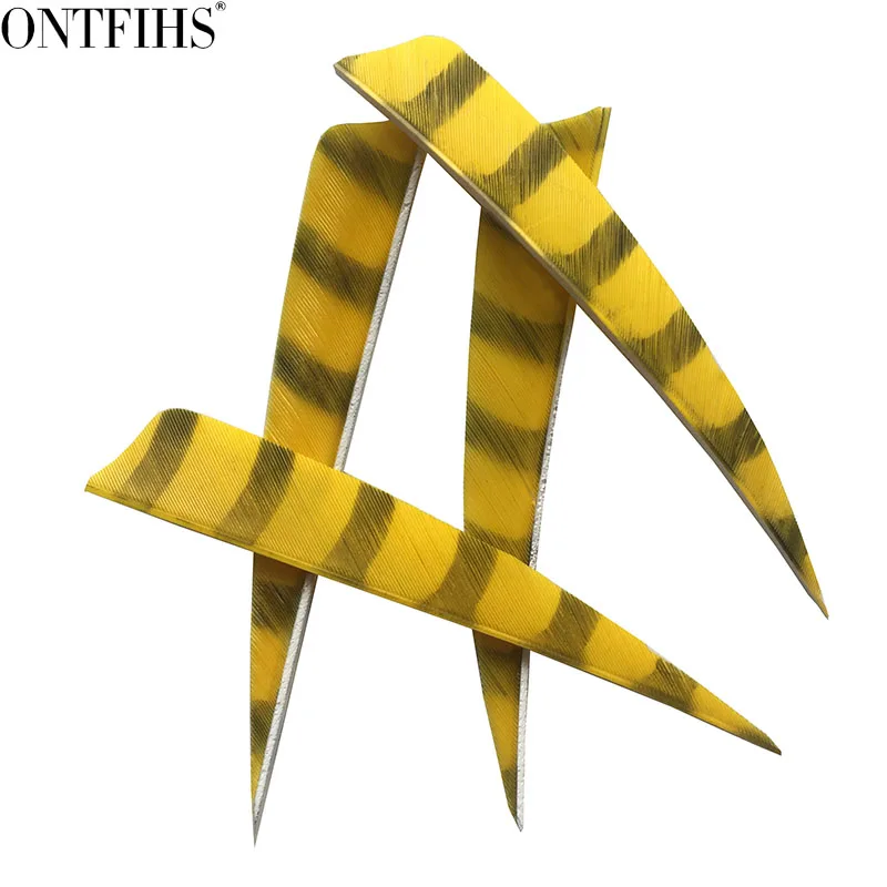 

ONTFIHS RW - 100pcs 4" Shield Cut Yellow Striped Double Side Arrrow Feather Fletching Archery Fletches Feathers