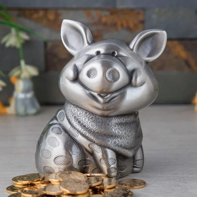 

Baby Gift Piggy Bank Creative Smile Pig Animal Metal Coins Box Money Case Home Decoration Art Craft Coin Jar Children Gift