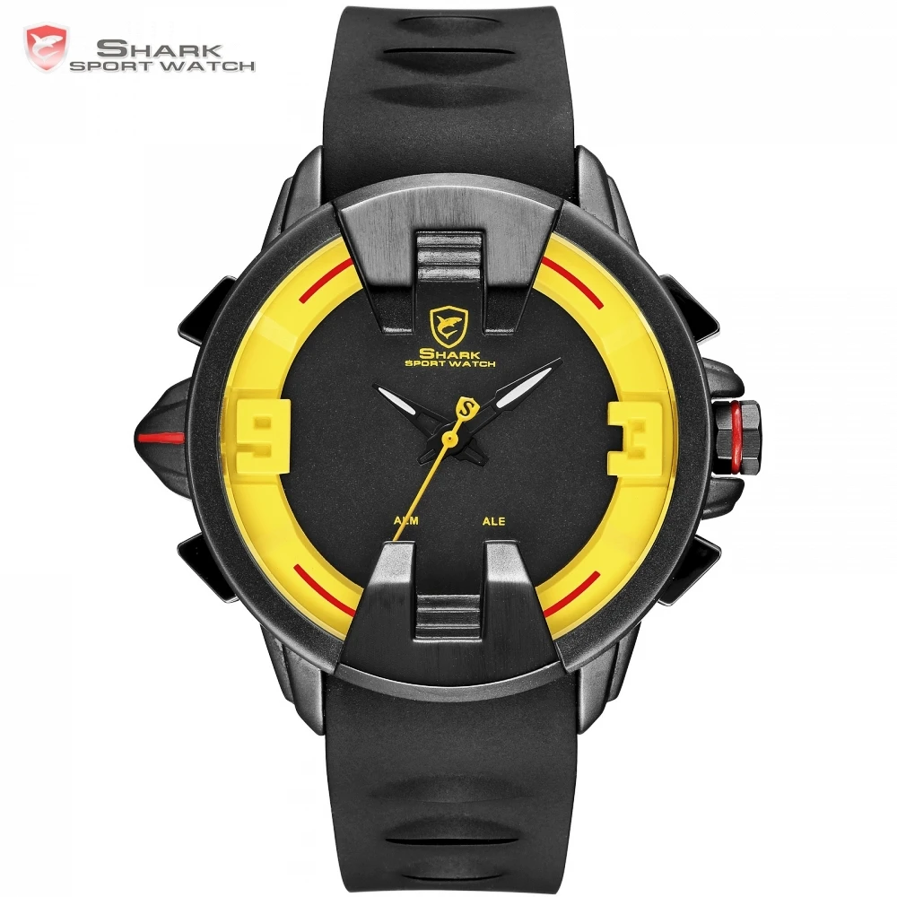 Бренд Wobbegong SHARK, мужские кварцевые часы, черный чехол, силиконовый ремешок, мужские часы, светодиодный час, цифровые спортивные часы/SH560