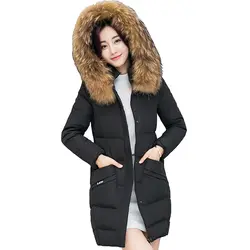 Куртка осень-зима 2017, женская обувь утепленные узкие поддельные капюшон Теплый мягкий стеганый jacekts средний-длинная куртка пальто winterjassen