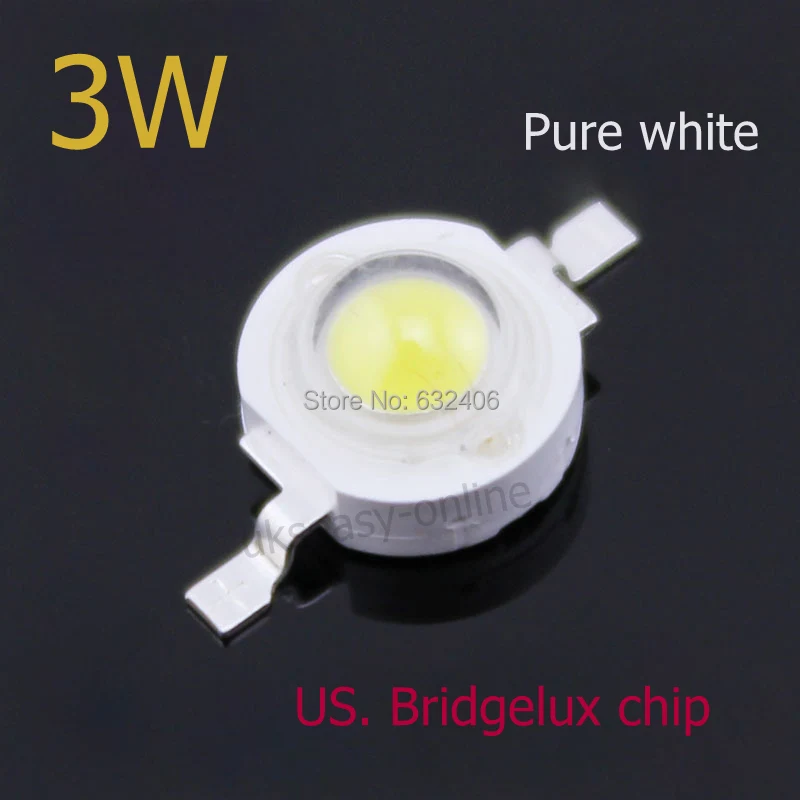 

50pcs US. Bridgelux 3W High Power LED Chip, Pure white, 210-240LM (not contain the PCB Heat Sink)