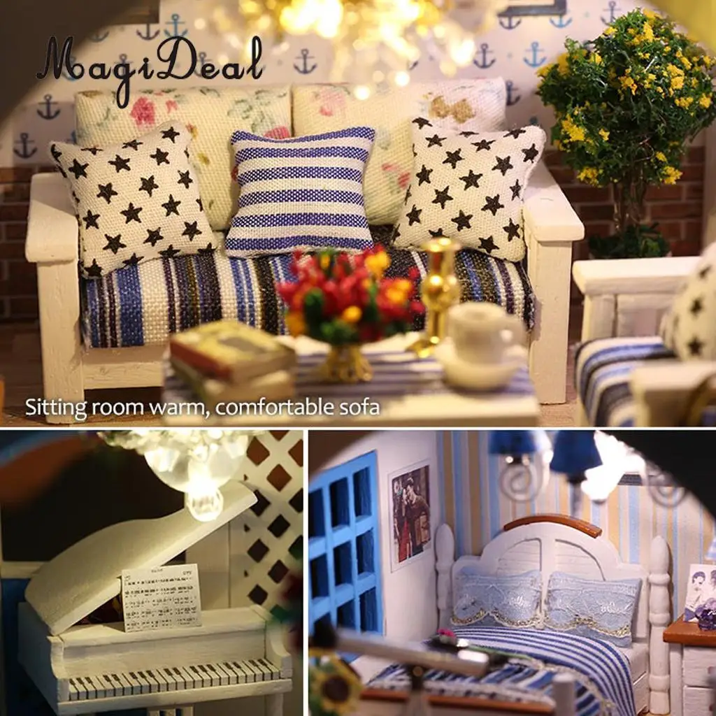 1:24 Scale DIY Handcraft Miniature Project Kit Wooden Dolls House Model Sidi Bou Said Town Home Display Collectibles