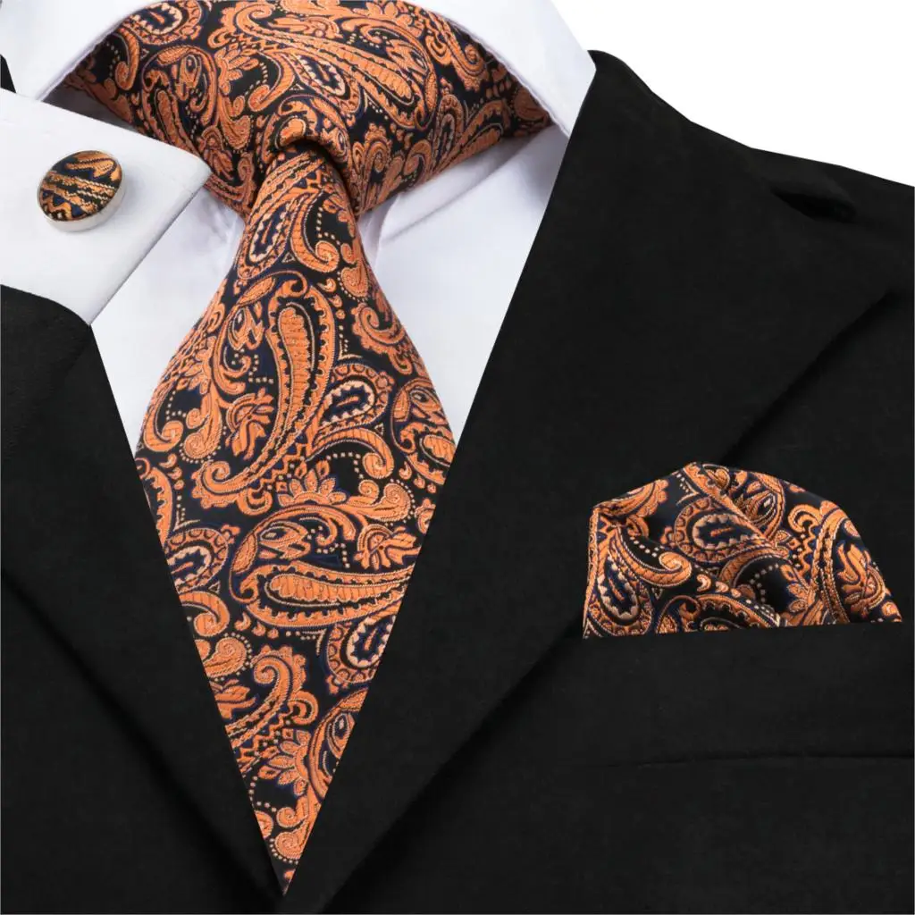 SN 1735 Hi Tie 100 Silk Ties For Men Fashion Paisley Orange Necktie
