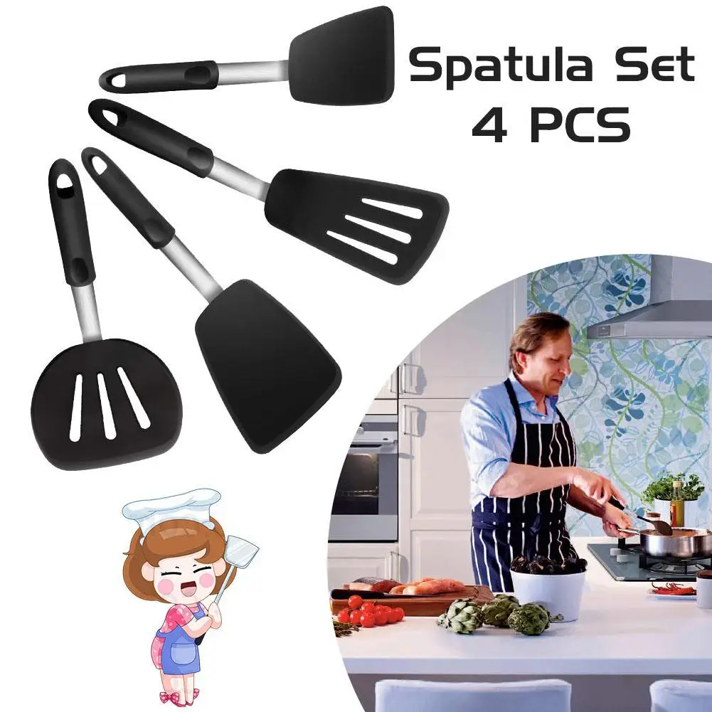 4pcs/set Silica Gel Iron Frying Spatula High Elastic Ultra-thin Silicone Frying Spatula Slotted Turner Cooking Tools Kitchen 4pcs/set Silica Gel Iron Frying Spatula High Elastic Ultra-thin Silicone Frying Spatula Slotted Turner Cooking Tools Kitchen