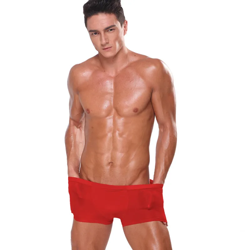 Бренд мужской нижнее бельё для девочек для мужчин боксер ультра тонкий Секс Удобные прозрачные бюстгальтер с сетчатой вставкой Cueca Calzon 1 шт - Цвет: Red