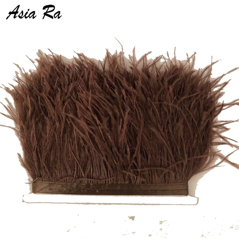 

Free shipping Brown color Dyed Ostrich Feather trims 8-10cm in width DIY sewing material for cloth, dress,wedding decorations